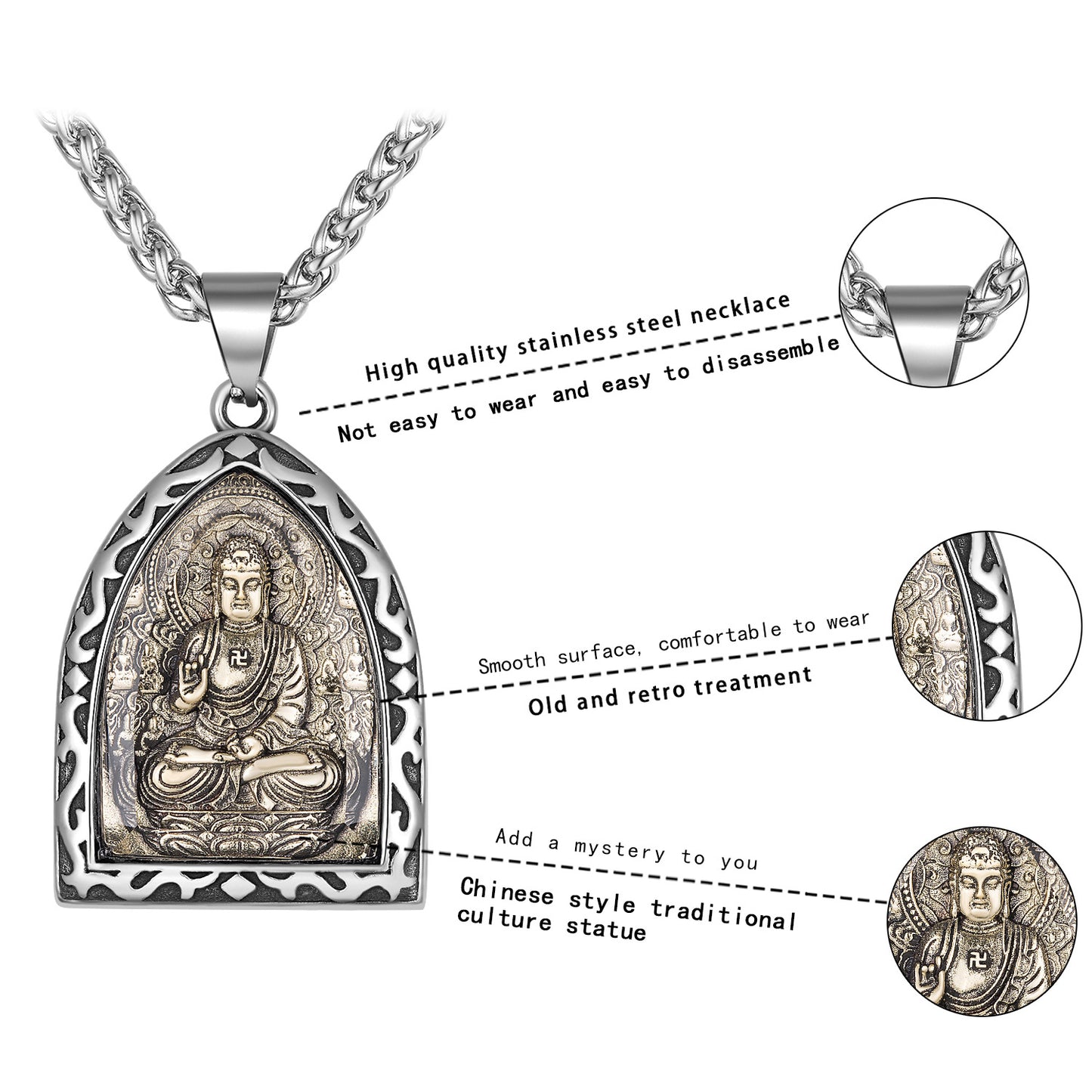 Steel Necklace – Elegant Zodiac Buddha Pendant