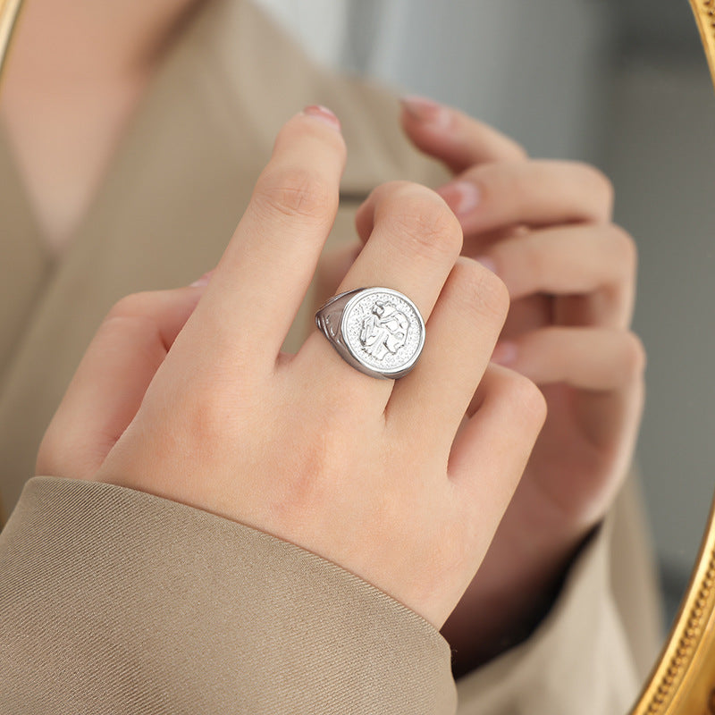 Cold Breeze Geometric Embossed Titanium Steel Ring