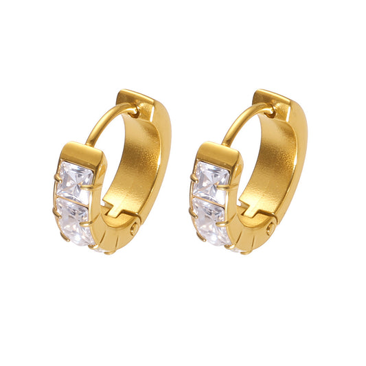 Planderful Zircon Circle Earrings Fashion Stainless Steel Women