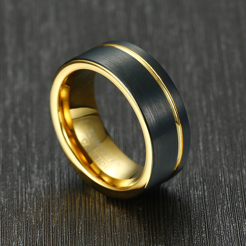Popular Jewelry Wholesale 8MM Tungsten Steel Ring Black Gold