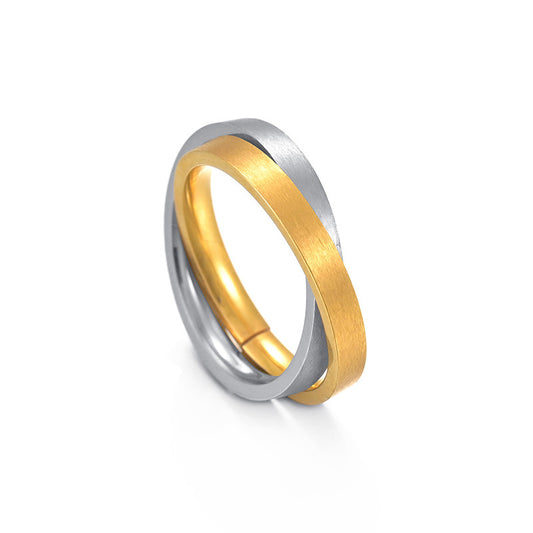Two-Tone Double-Engraved Titanium Steel Men's Ring with Long-Lasting Vacuum Plating