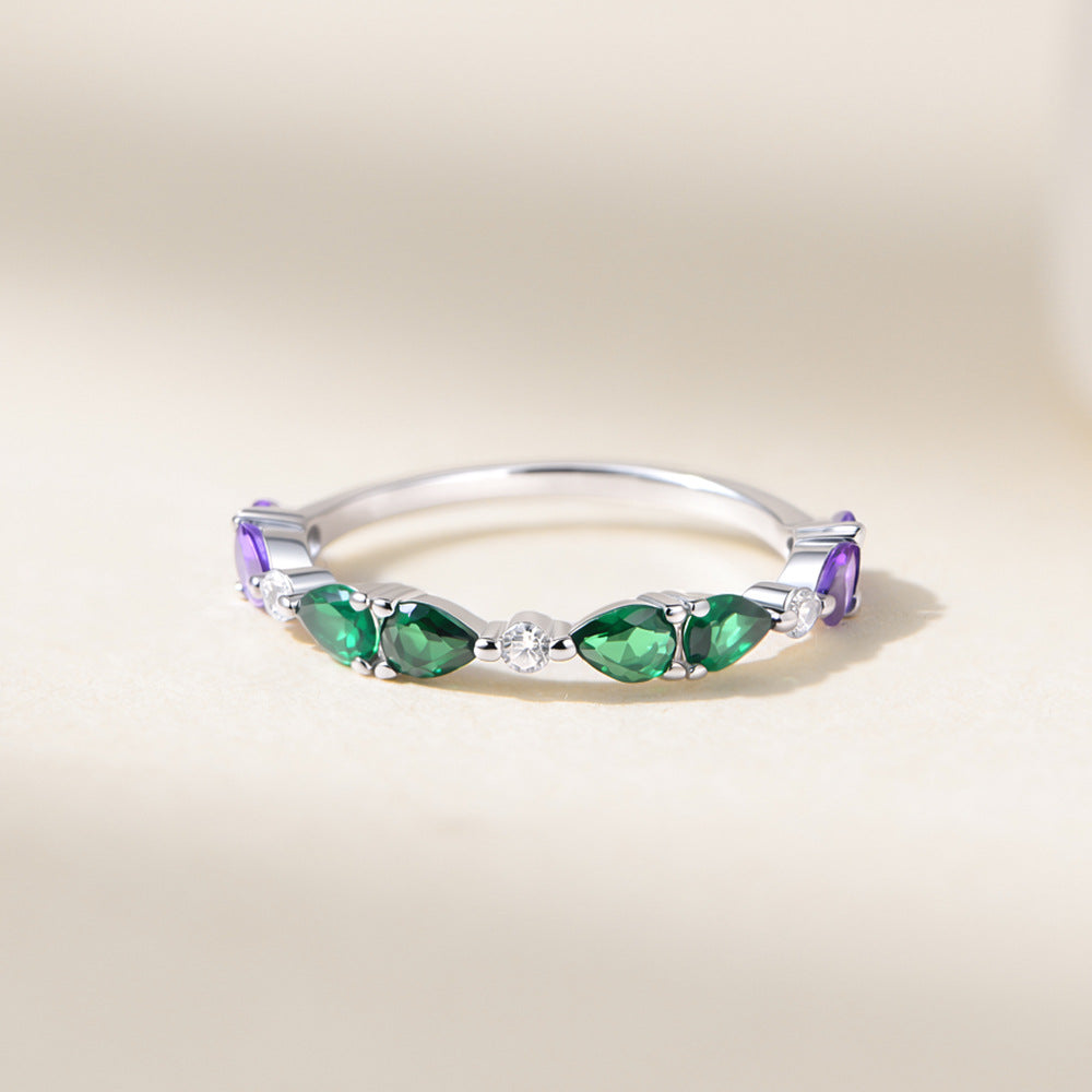 925 Sterling Silver Creative Color Water Drop Zircon Ring Jewelry