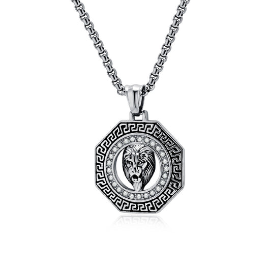 Planderful Lion Head Necklace Titanium Steel for Men