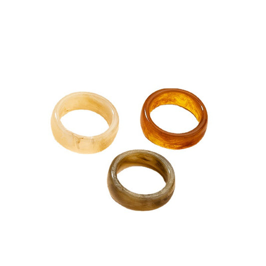Bohemian Resin Ring Set with Wide Face Design - Handcrafted European Style