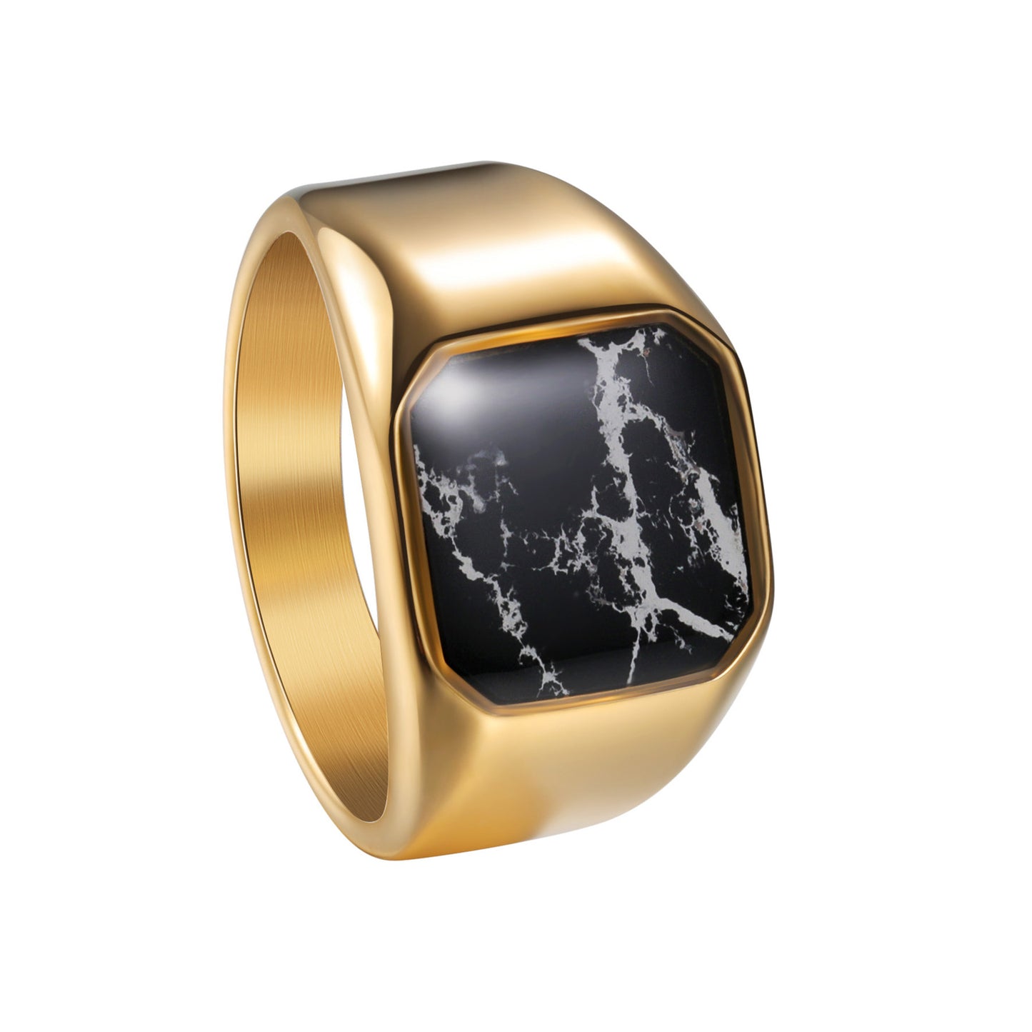 Planderful Stainless Steel Ring for Men Retro Inlaid Marble