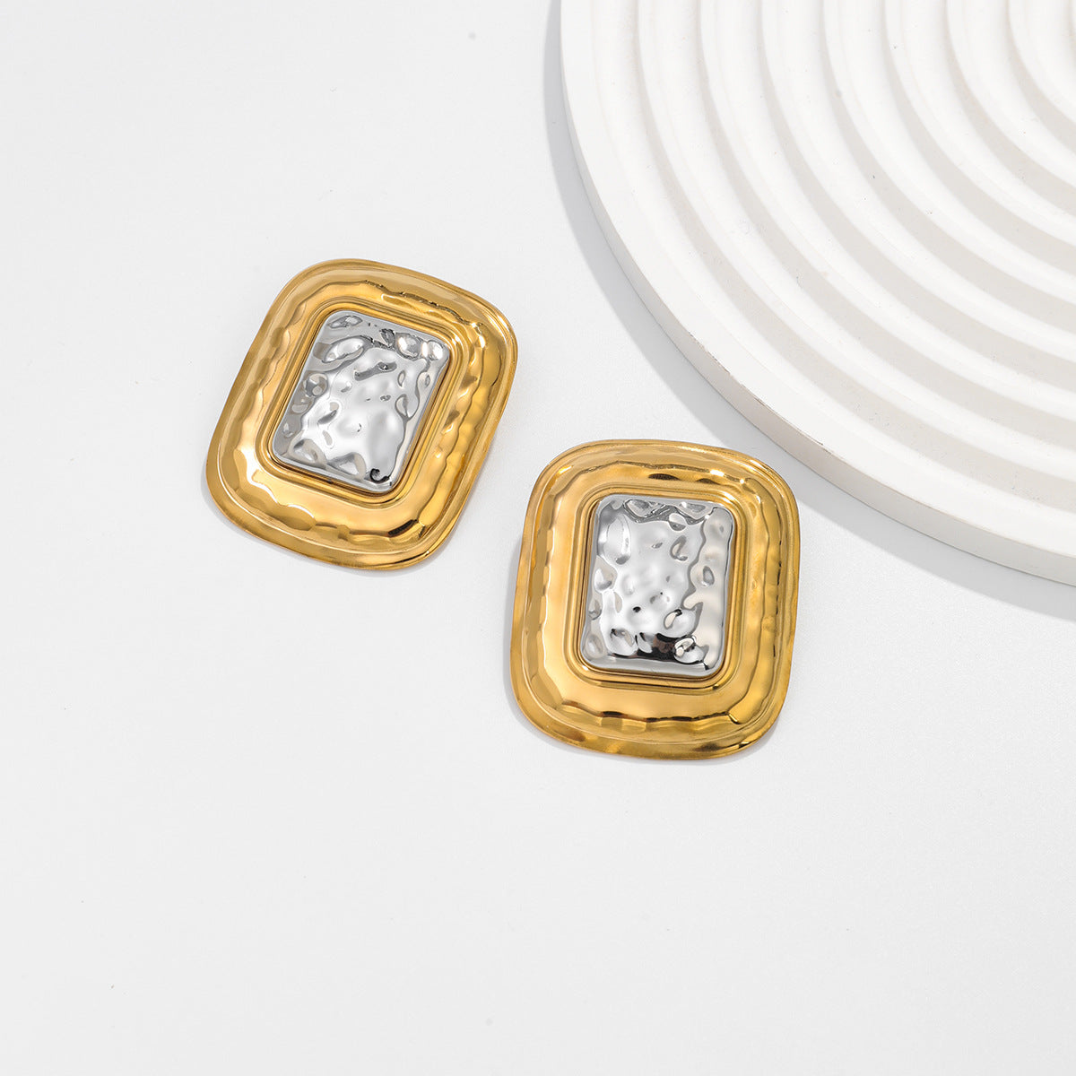 Planderful Vienna Verve Stainless Steel Earrings Hammered Textured Geometric Color Block for Bold Fashion Lovers