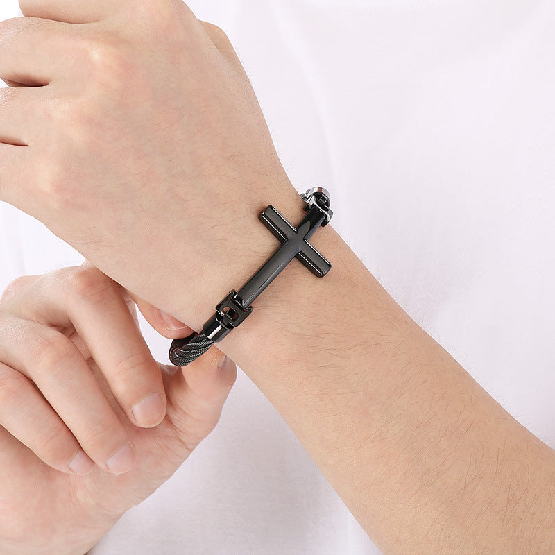 Braided Wire Steel Wire Bracelet – Cross Bent Titanium Steel Men's Bracelet