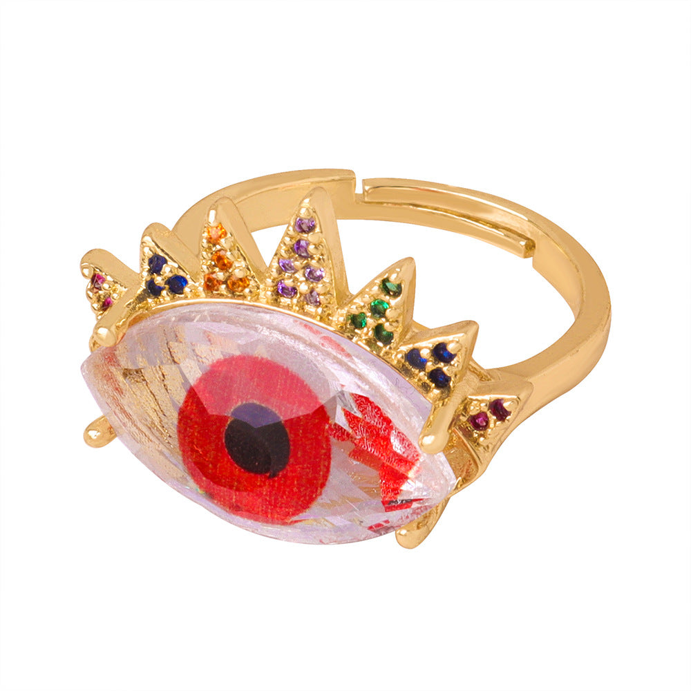 Copper Devil's Eye Zircon Adjustable Ring - Light Luxury Retro Jewelry