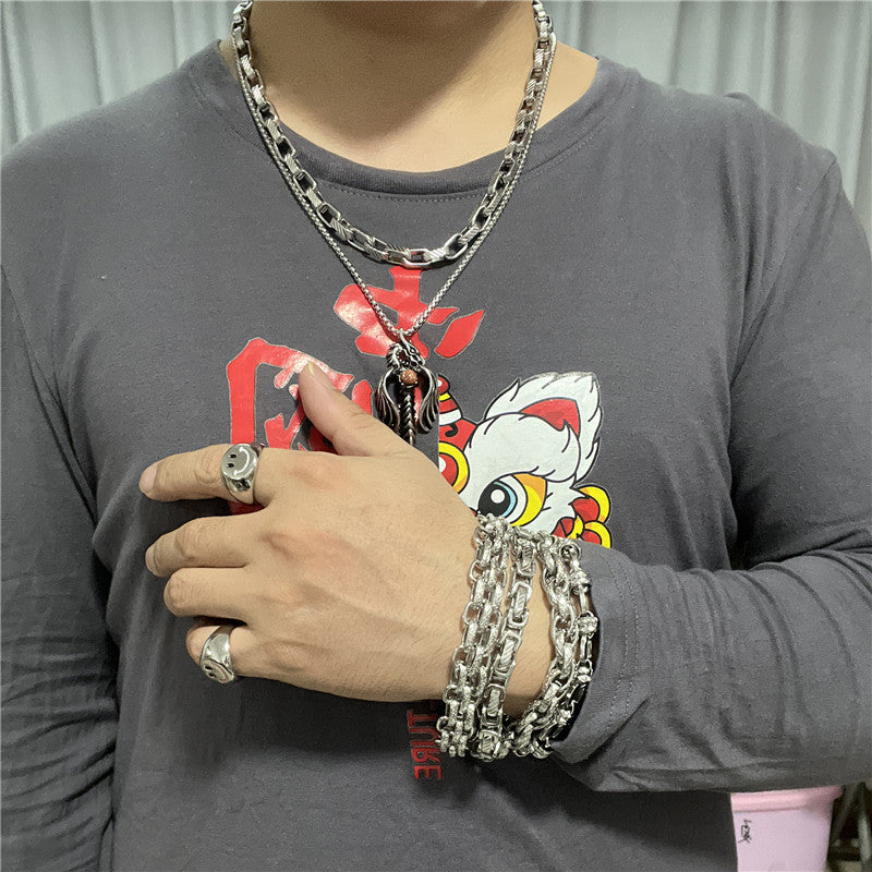 Titanium Steel Dragon Sword Pendant Necklace - Trendy Retro Design for Men