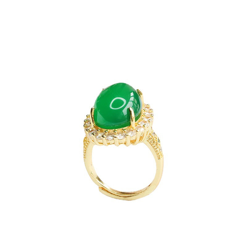 Ice Emperor Green Chalcedony Zircon Halo Ring Jewelry