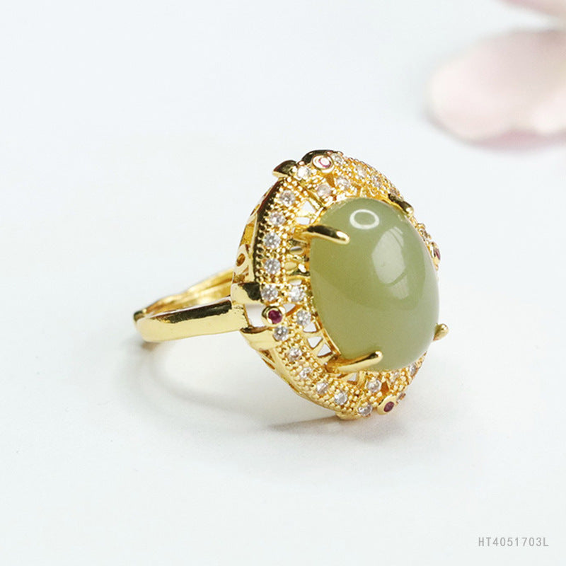 Qingshui Hetian Jade Openwork Woven Ring