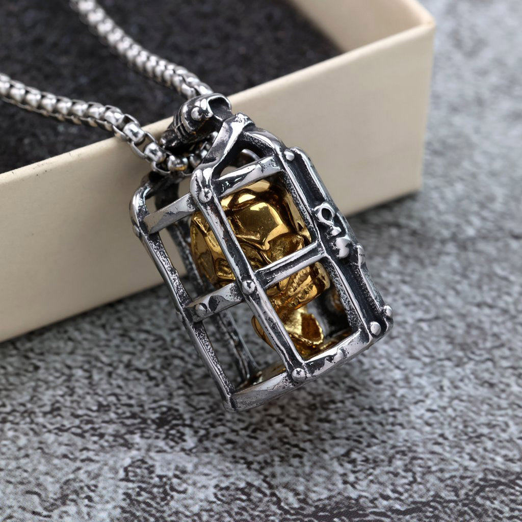 Stainless Steel Prison Cage Pendant Necklace Unisex Vintage Gothic Punk Style By Planderful
