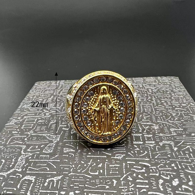 Planderful Virgin Mary Ring For Men Stainless Steel Gold Plated Zircon Hip Hop Jewelry