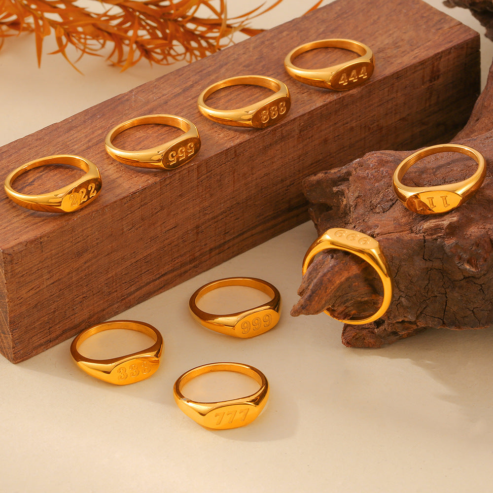 Triple Charm Gold-Plated Titanium Steel Ring in Size 7-8