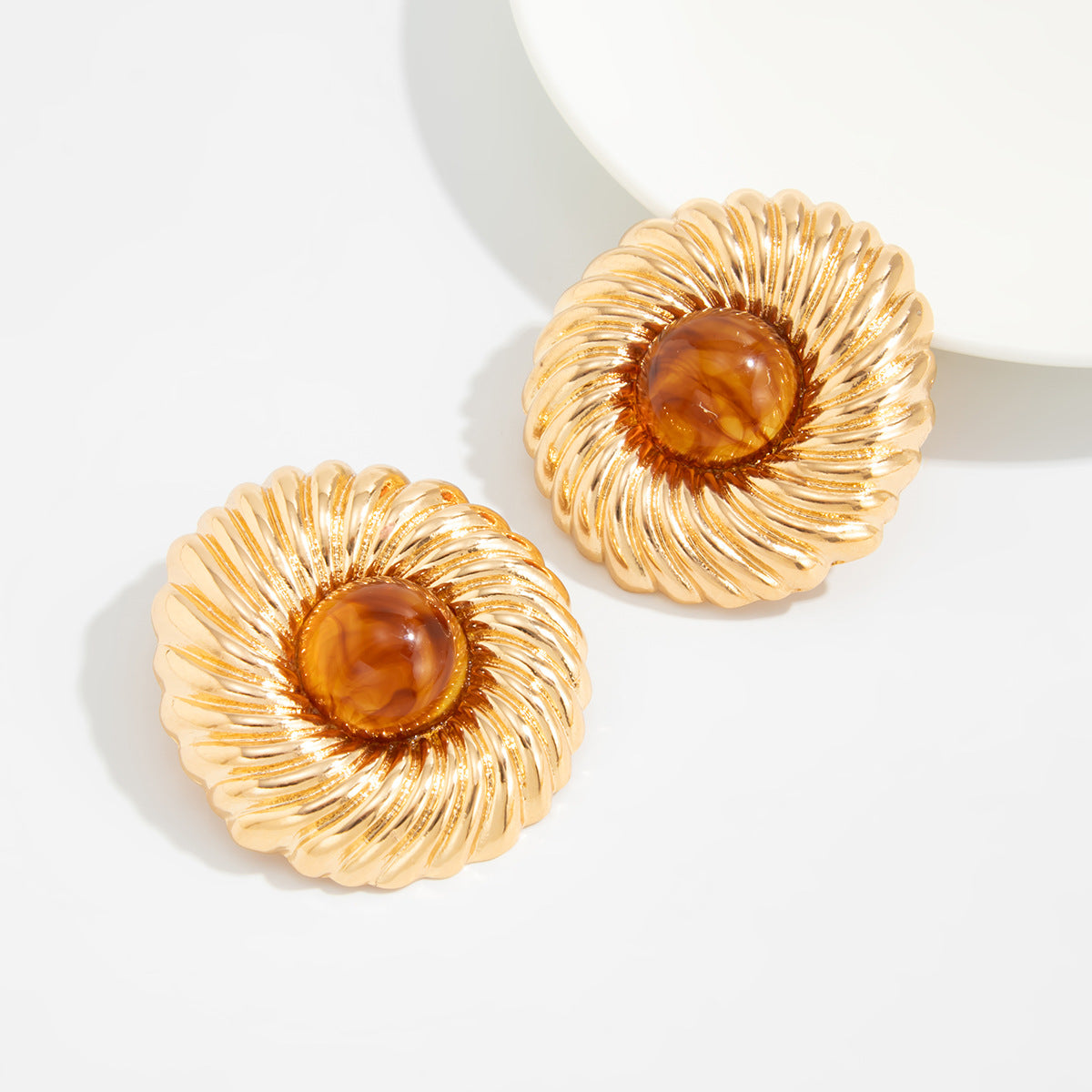Planderful Vienna Verve Retro Exaggerated Round Gem Stud Earrings for Women Bold Geometric Jewelry