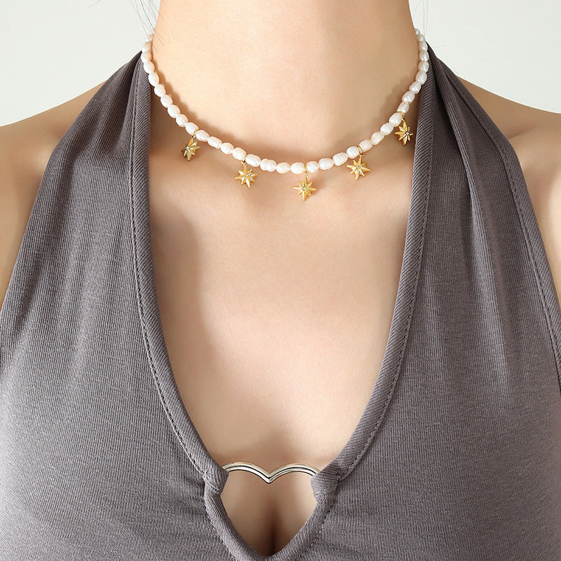 Majestic Zircon and Pearl Eight-Point Star Necklace