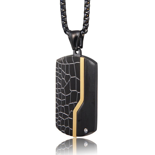 Mens Stainless Steel Necklace Planderful Everyday Genie Black Sand Finish Military Pendant Minimalist Durability For Men