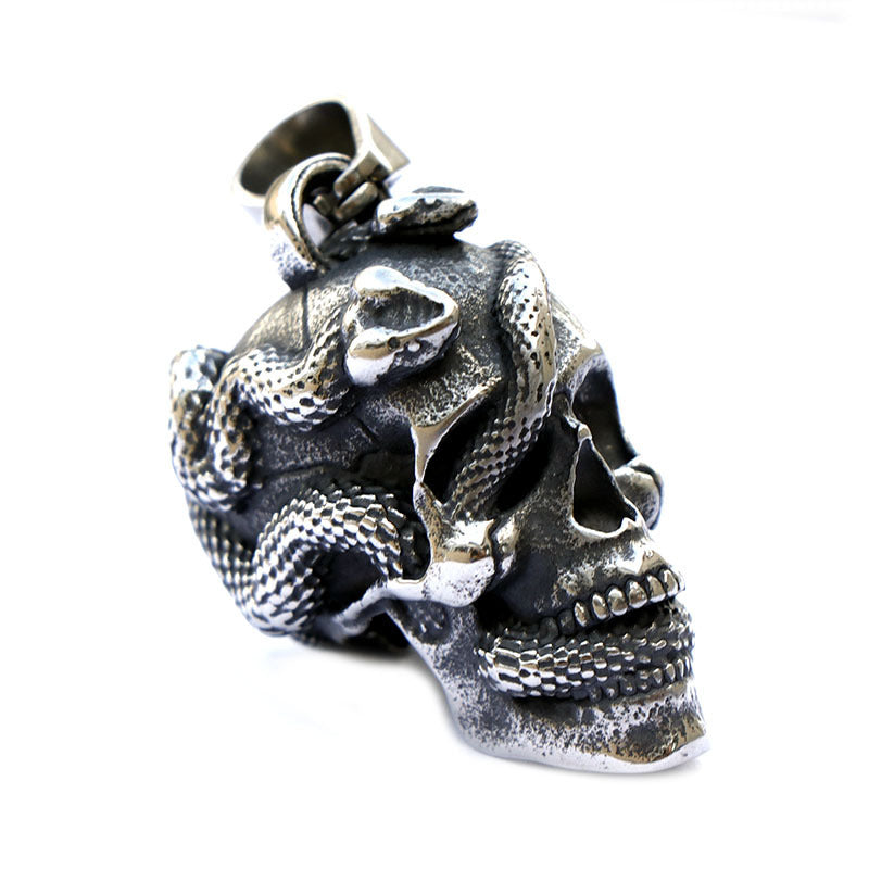 Planderful Everyday Genie Snake Head Skull Pendant Titanium Steel For Men Personalized Punk Hip Hop Necklace