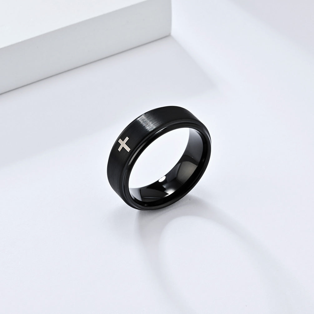 Fashionable Tungsten Steel Cross Ring Personalized Gift