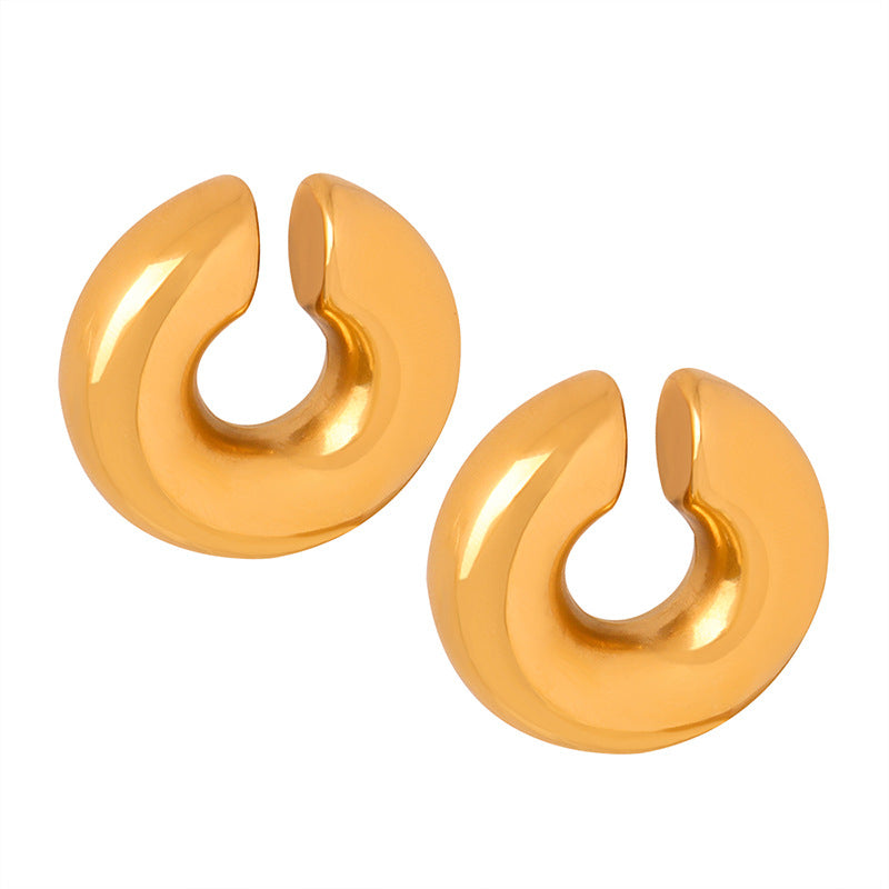 Chic Titanium Steel Gold-Plated Circular Ear Clip with Minimalistic Design