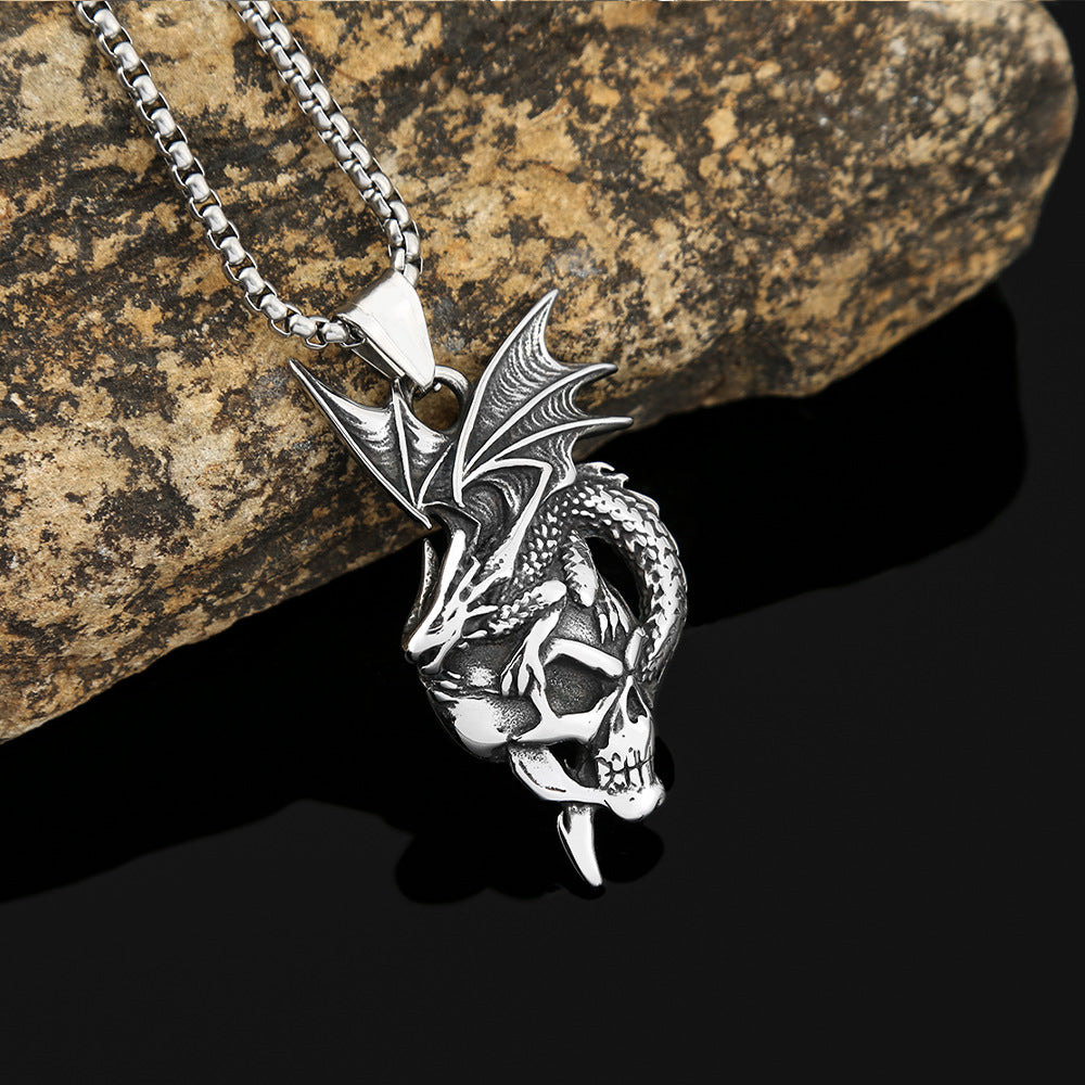 Flame Dragon Titanium Steel Pendant Skull Necklace for Men