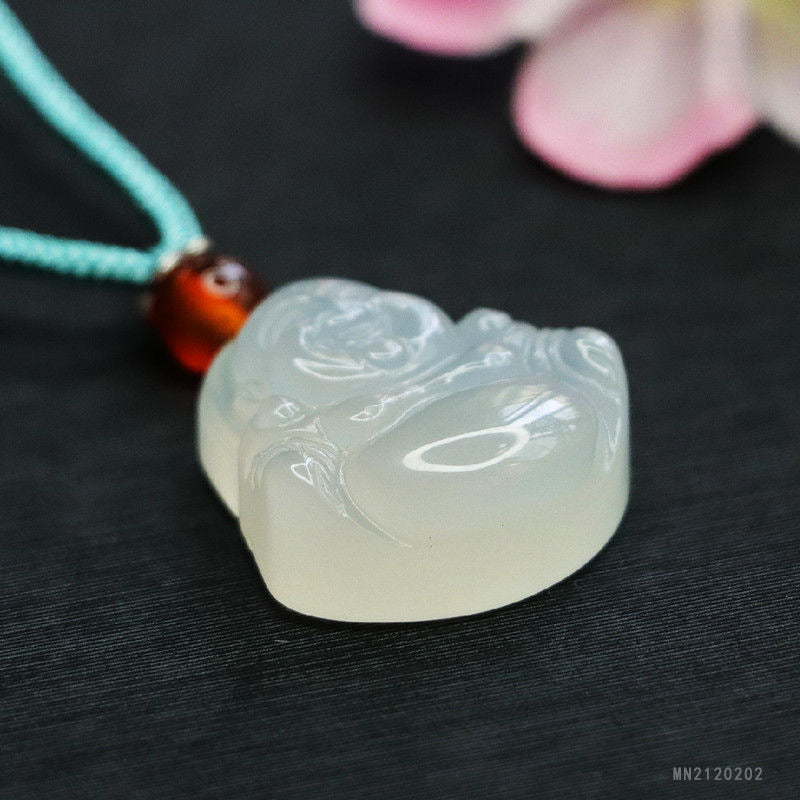 White Chalcedony Buddha Pendant