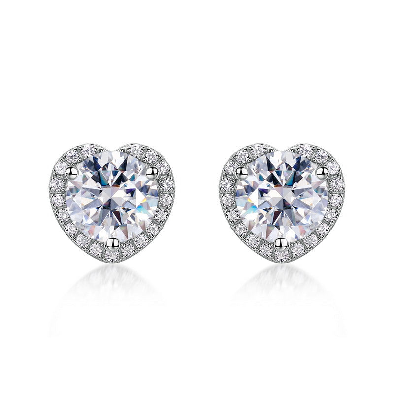 S925 Sterling Silver Moissanite Heart Stud Earrings