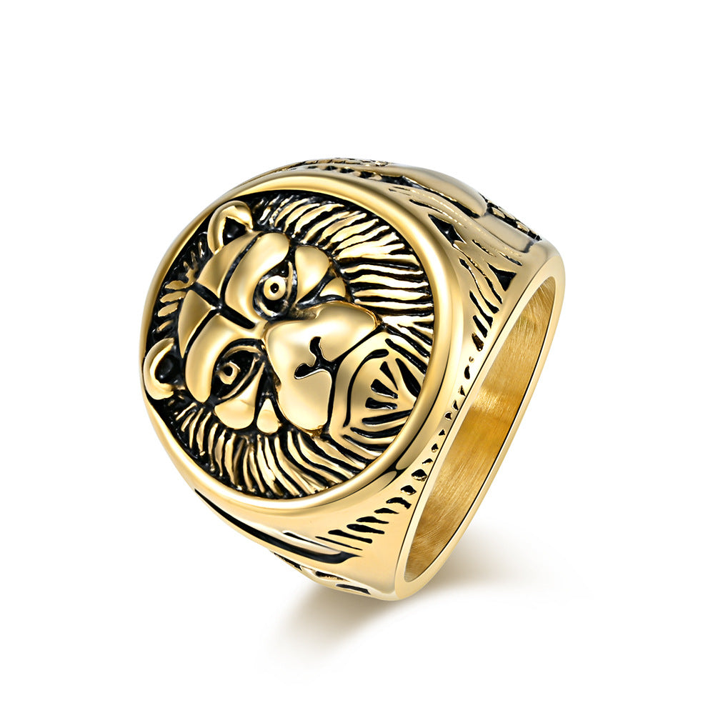Planderful Everyday Genie Lion Head Ring Stainless Steel For Men Retro Punk Bold Statement Jewelry