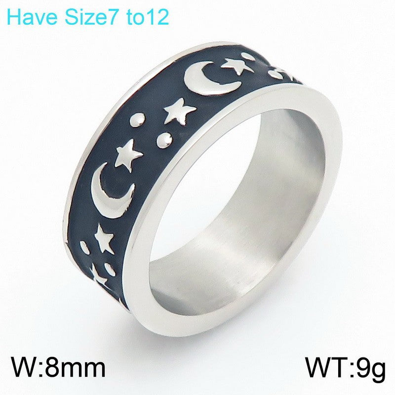 Retro Sun And Moon Tonghui Stainless Steel Ring, Punk Cross Star Moon Stainless