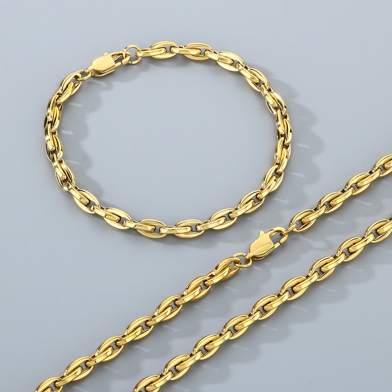 Personalized Stainless Steel Bracelet And Necklace Set Men