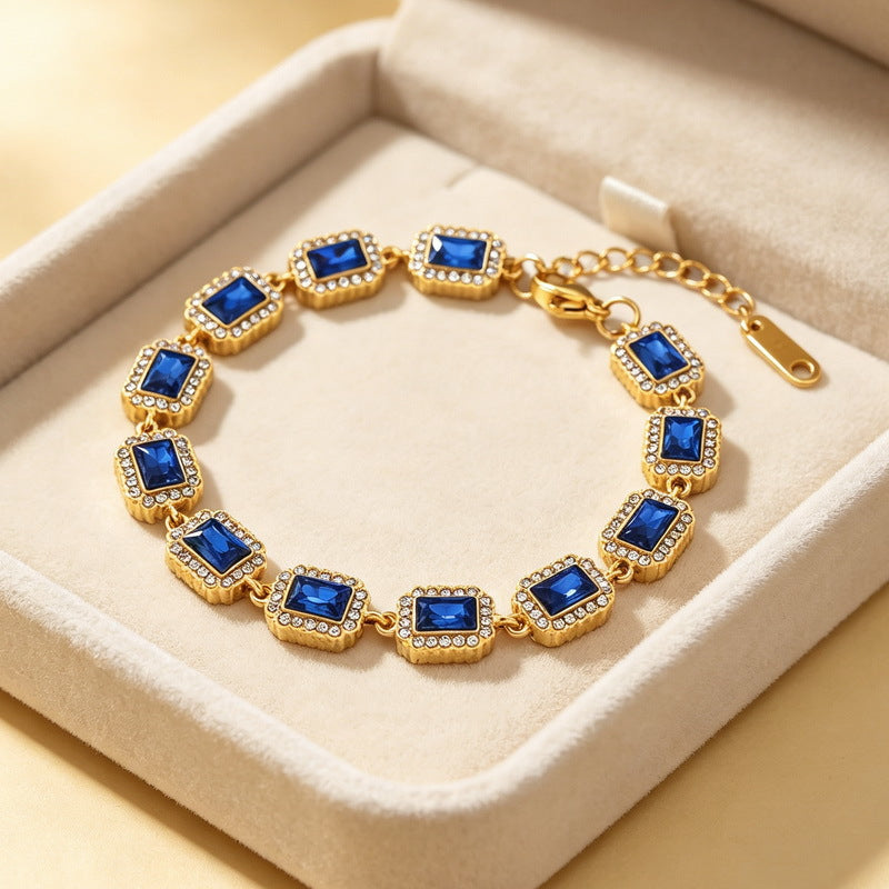 Color Surrounding Square Zircon Stainless Steel Bracelet Palace Style Adjustable
