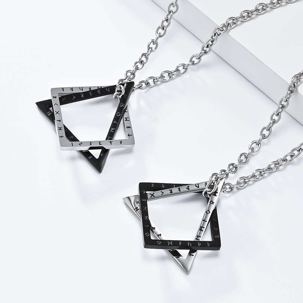 Planderful Geometric Necklace Nordic Viking Triangle Square Stacked Titanium Steel Non Fading Unisex Jewelry