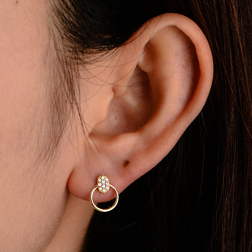 Geometric Circle Inlaid Zircon Earrings S925 Sterling Silver Earrings Senior Sense