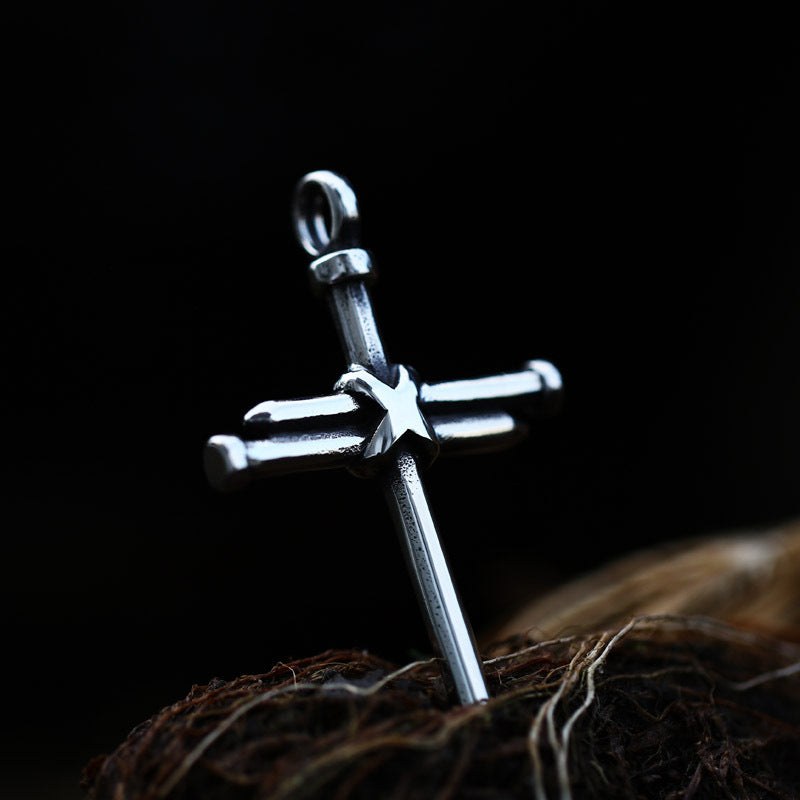 Titanium Steel Retro Cross Pendant for Men - Stainless Steel Casting Nail Jewelry