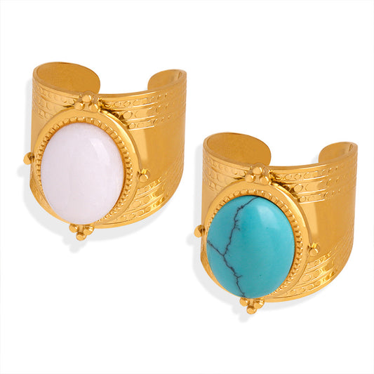 Luxurious French Retro Turquoise Gold Plated Ring for Women