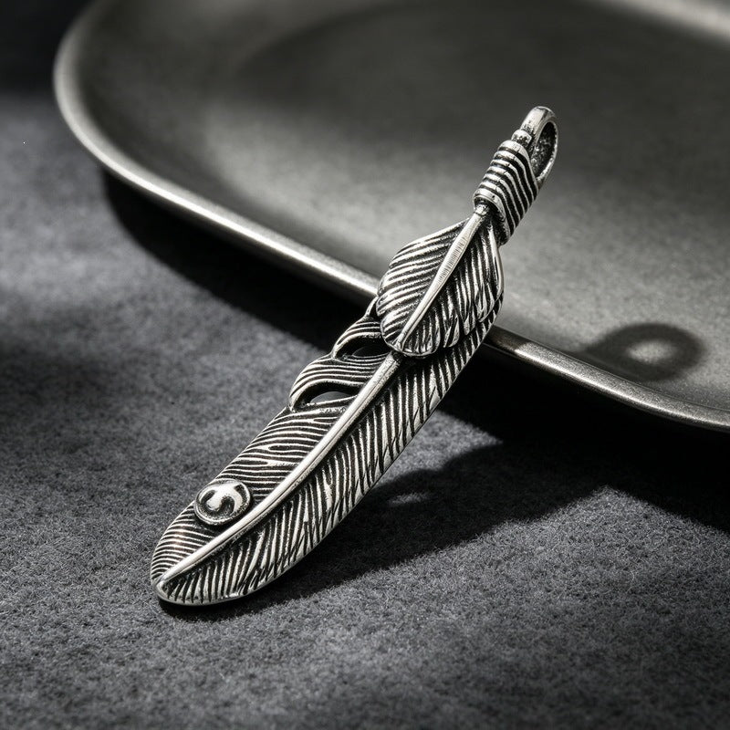 Retro Style Feather Wings Pendant Indian Style Eagle Claw Feather Angel Wings Stainless Necklace