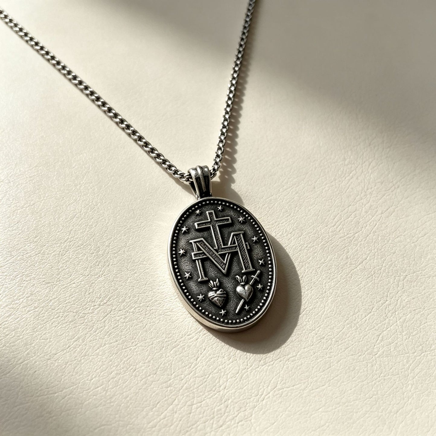 No Fading – Style Relief Portrait Cross Double-Sided Relief Titanium Steel Pendant Necklace