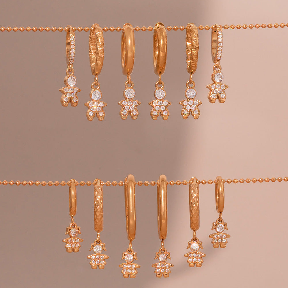 Planderful Little Prince Zircon Earrings Stainless Steel Women