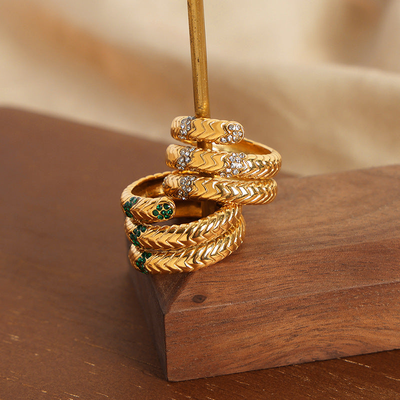 Luxury European-American Retro Style Gold-Plated Zircon Open Ring