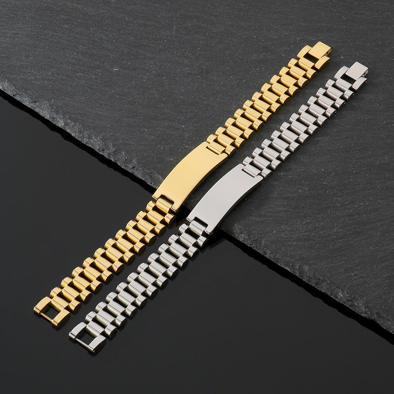 Planderful Mens Curved Stainless Steel Chain Bracelet