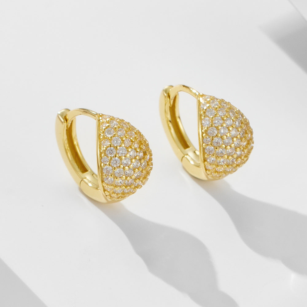 Micro-Inlaid Zircon Circle Ear Buckle S925 Sterling Silver Geometric Full Zircon Earrings