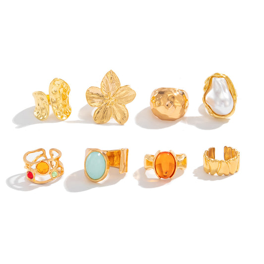 Planderful Vienna Verve Zircon Baroque Imitation Pearl Ring Set Statement Jewelry For Women