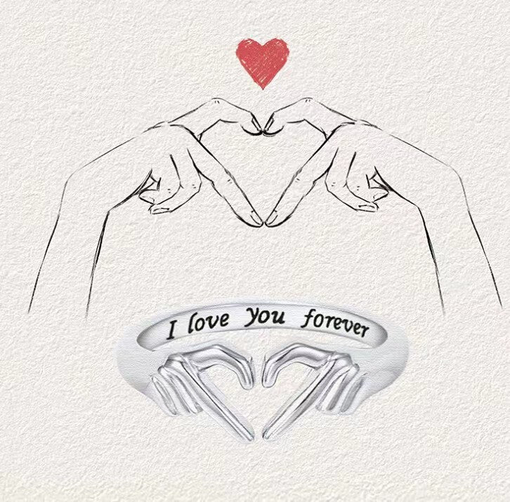 Creative Romantic Hands Heart Gesture Opening Sterling Silver Ring