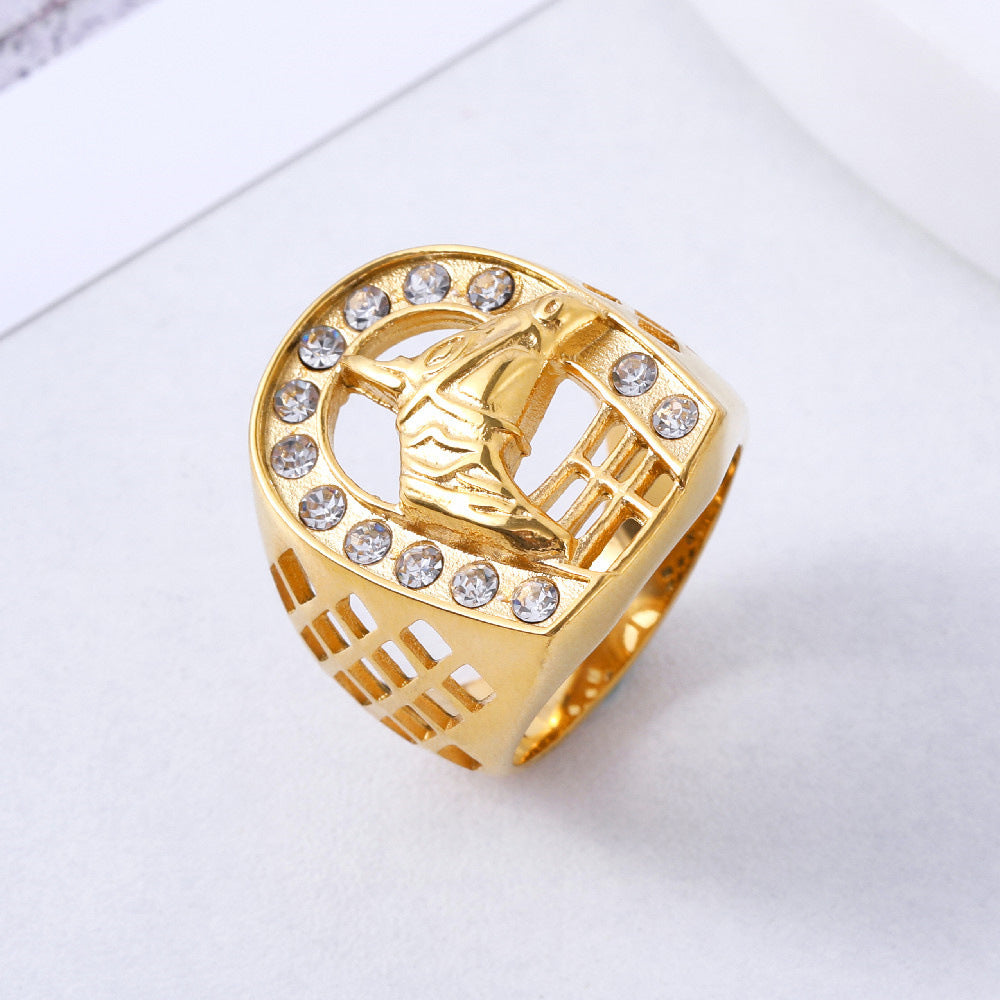 European and American Fashion Diamond Horseshoe Titanium Ring for Men