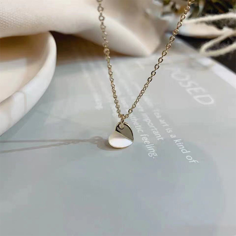 Natural Shell Heart-Shaped S925 Silver Necklace Women's Versatile Design