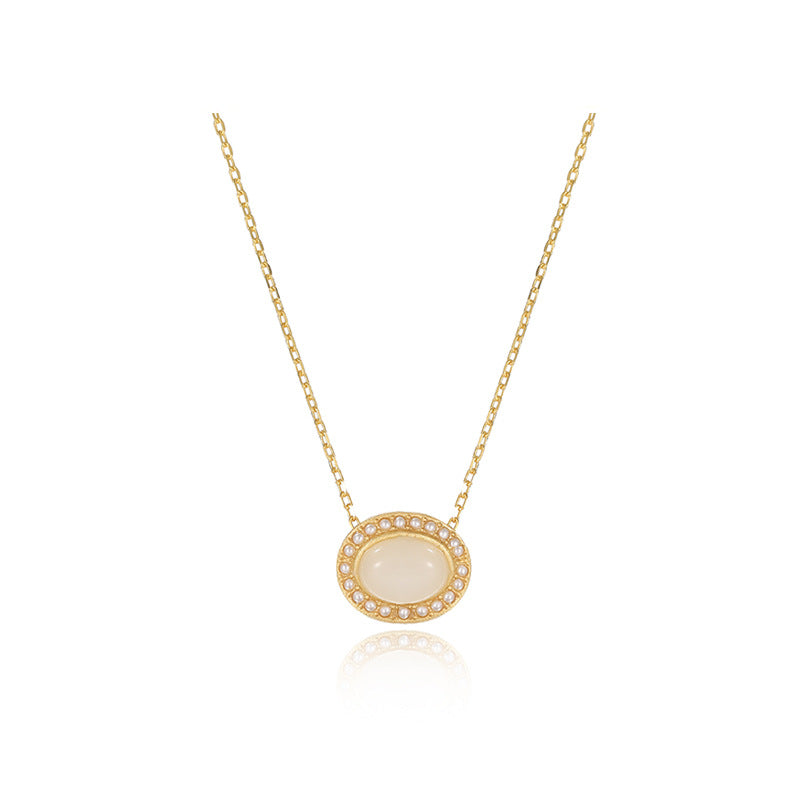 Luxurious White Jade and Pearl Necklace with S925 Silver Pendant