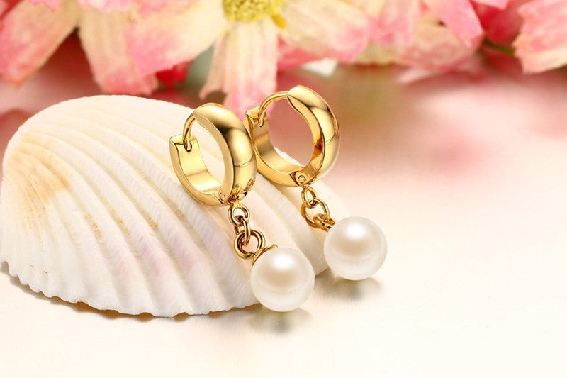 Popular Jewelry Spot 8MM Titanium Steel Pearl Earrings