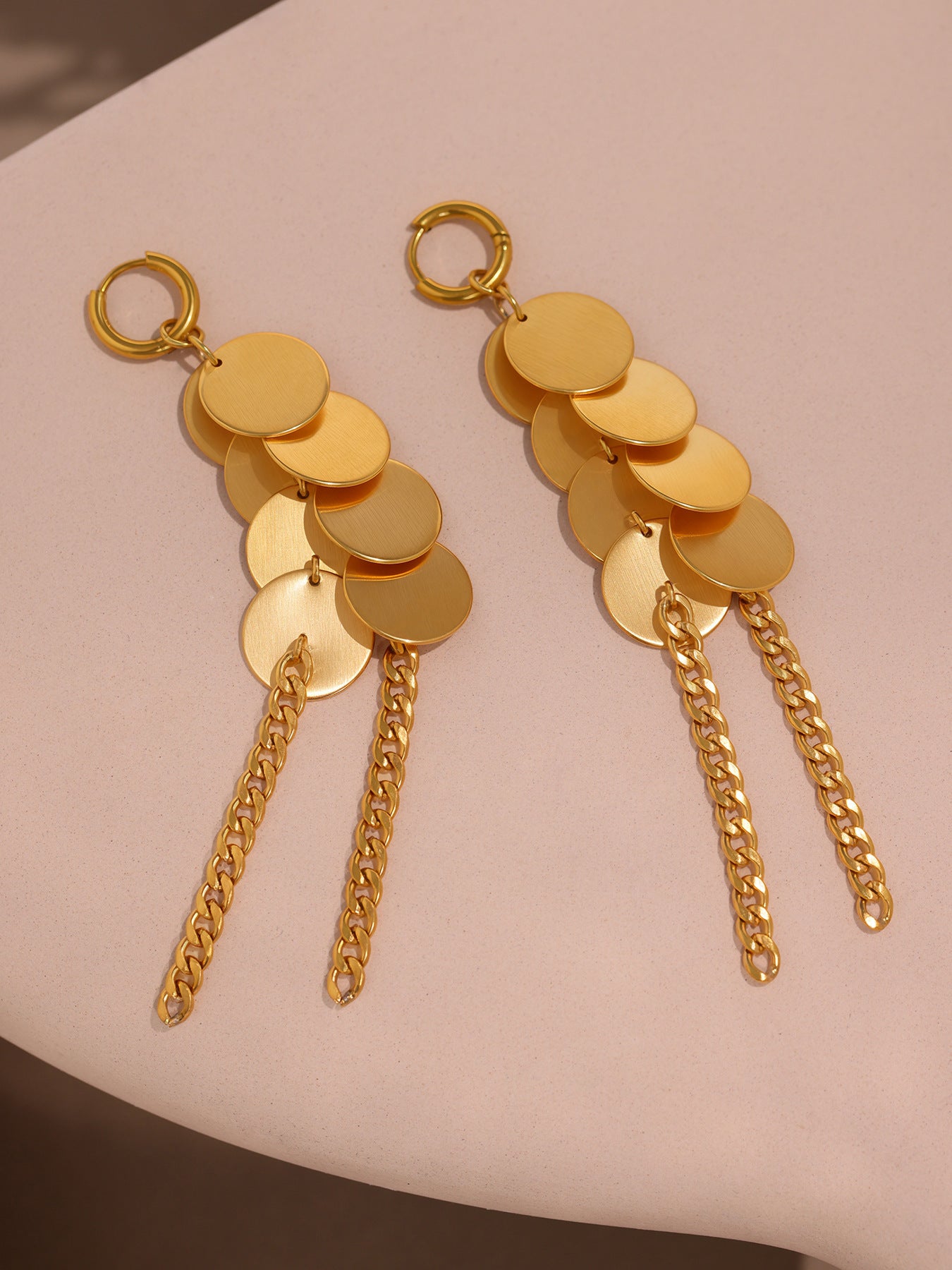 Planderful Fringed Disc Chain Earrings For Women 18K Gold