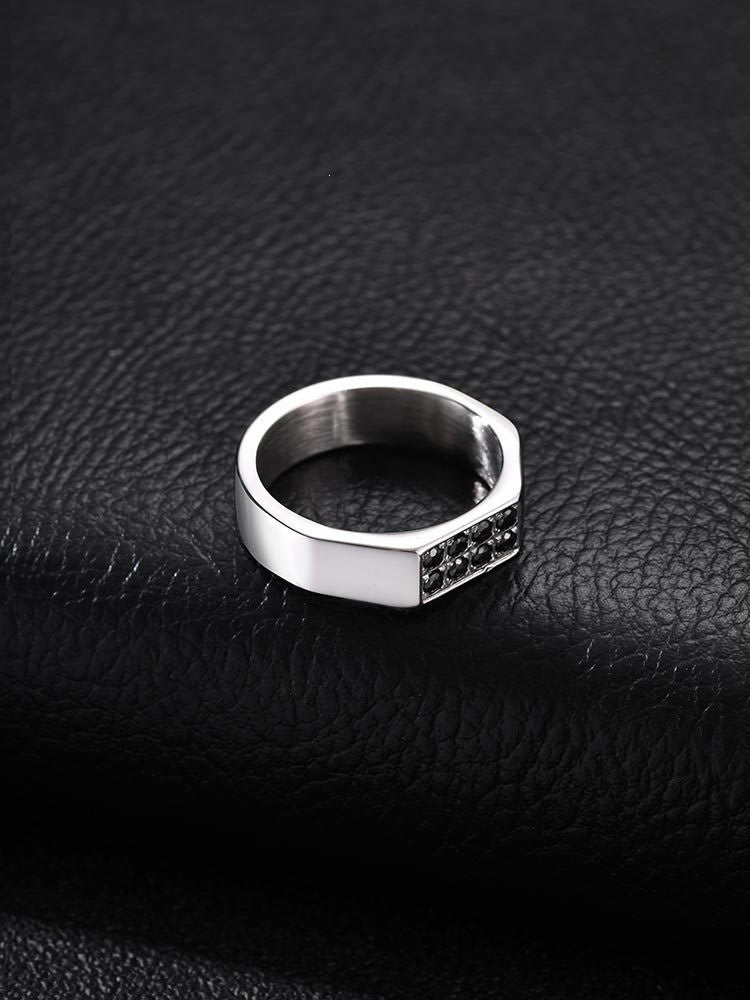 Men's Black Zirconium Ring Stainless Steel Punk Style