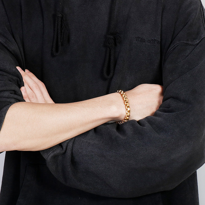 Punk Style Men's Stainless Steel Square Pearl Bracelet – Men's Titanium Steel Design